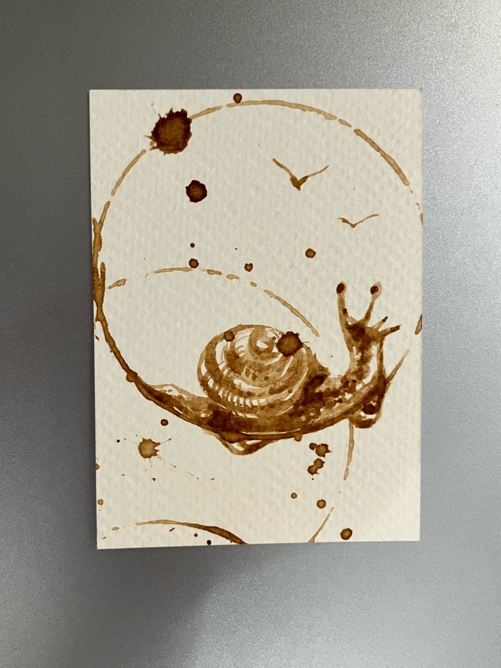 ORIGINAL coffee snail painting miniature realism art ACEO artwork USA